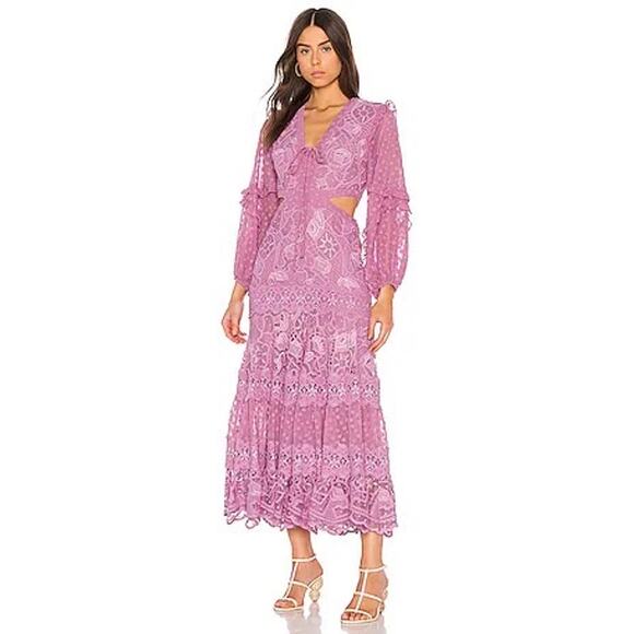 Alexis Zendaya Lace Crochet Cut Out Long Sleeve Dress Lilac Macrame size XS - Picture 3 of 15